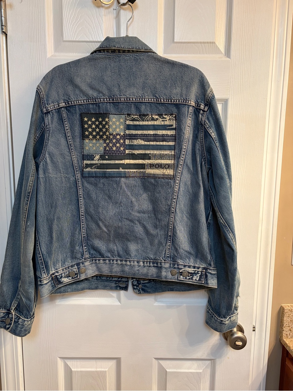 Men’s Polo by Ralph Lauren Blue Denim Jacket with Flag Patch